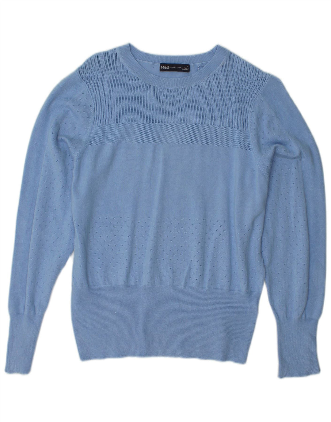 MARKS & SPENCER Dame Crop Boat Neck Jumper Sweater UK 12 Medium Blue