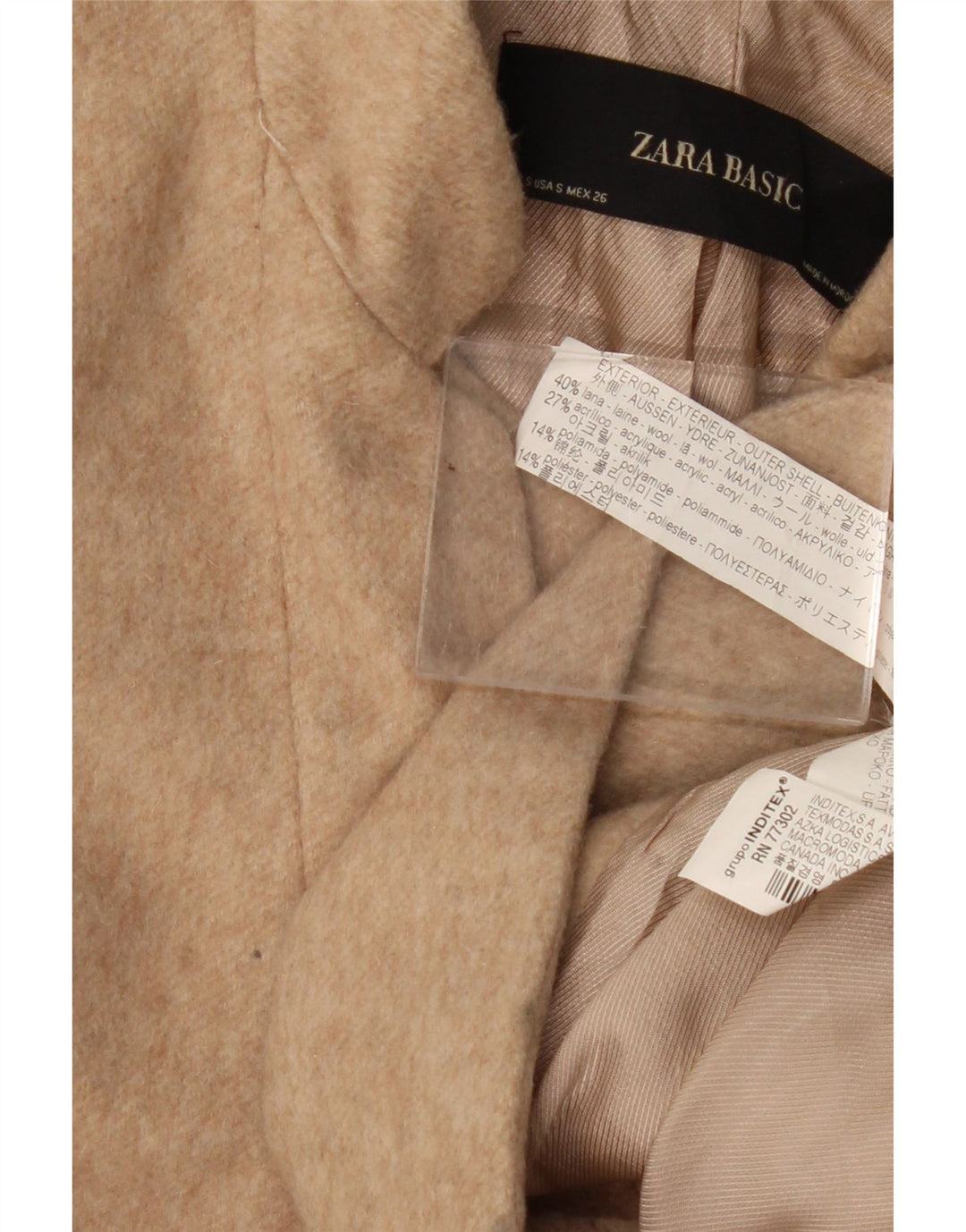 Zara Dame Overfrakke UK 10 Lille Beige Uld