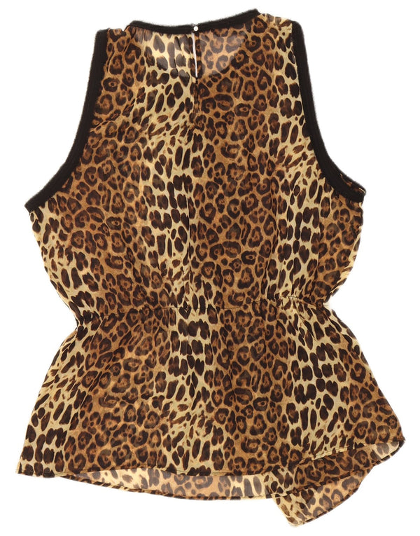 Zara Dame ærmeløs bluse Top UK 18 XL Brown Animal Print