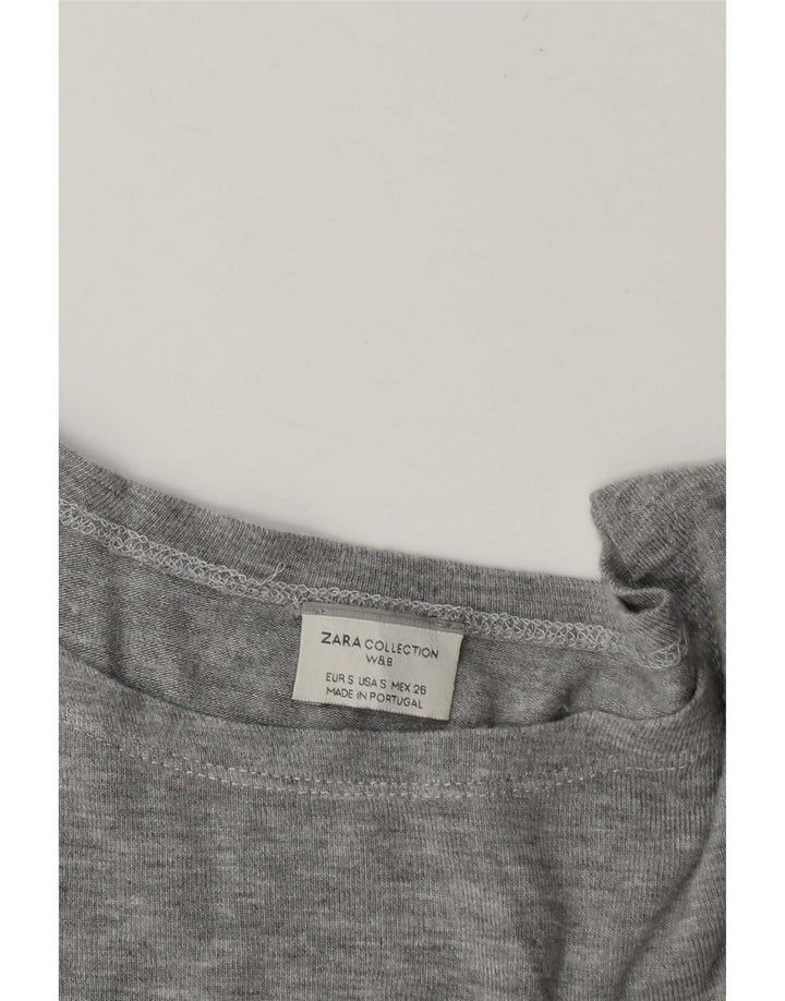 Zara Womens Crop Top Langærmet UK 10 Small Grå Flecked