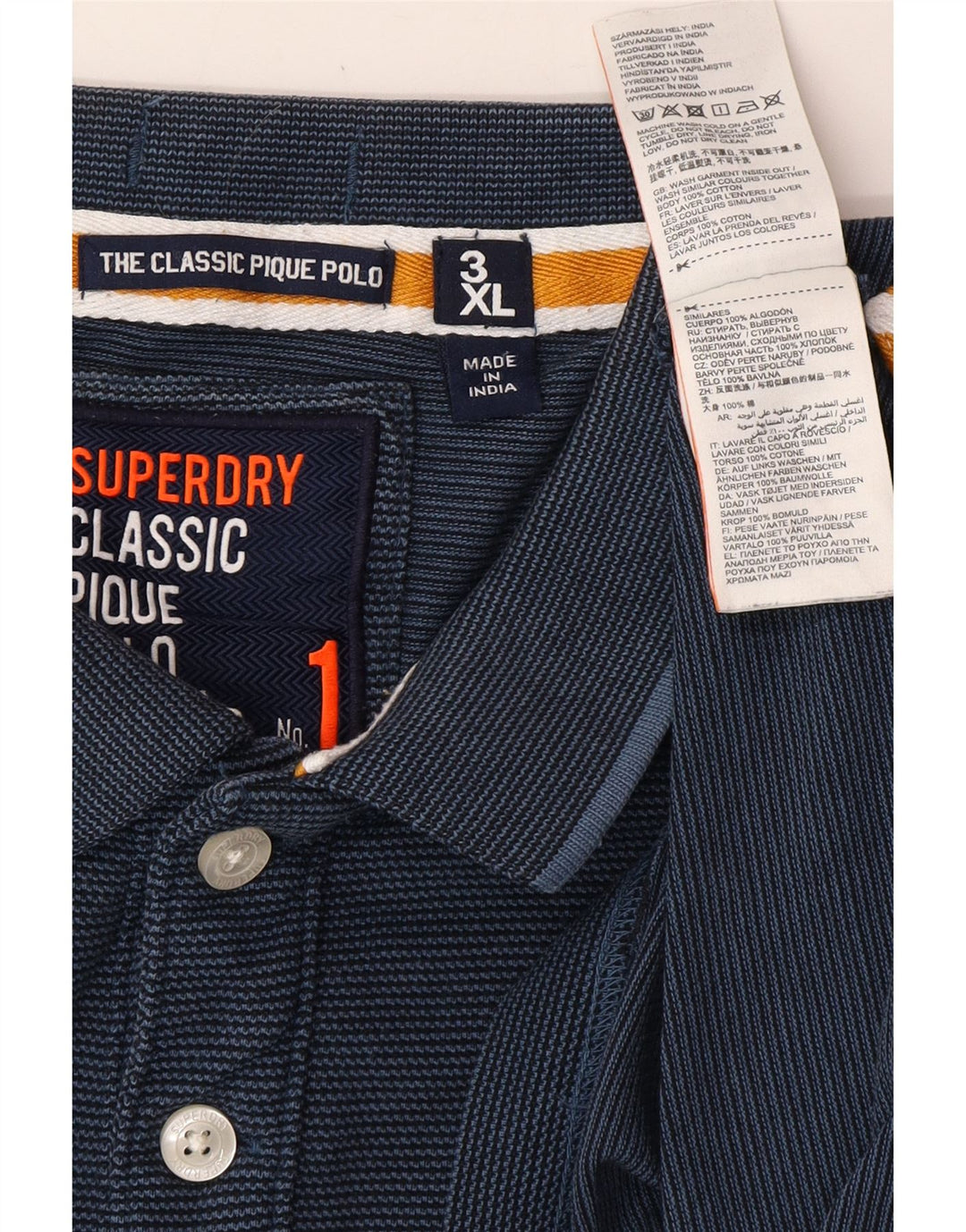 SUPERDRY Herre Den klassiske polo grafisk poloskjorte 3XL marineblå nålestribe