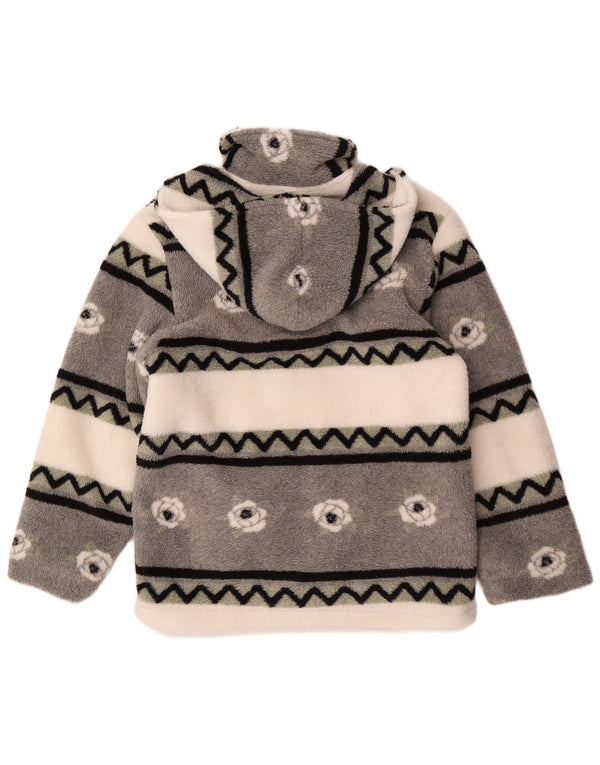Vintage dame fleecejakke med hætte UK 18 XL Grå Geometrisk