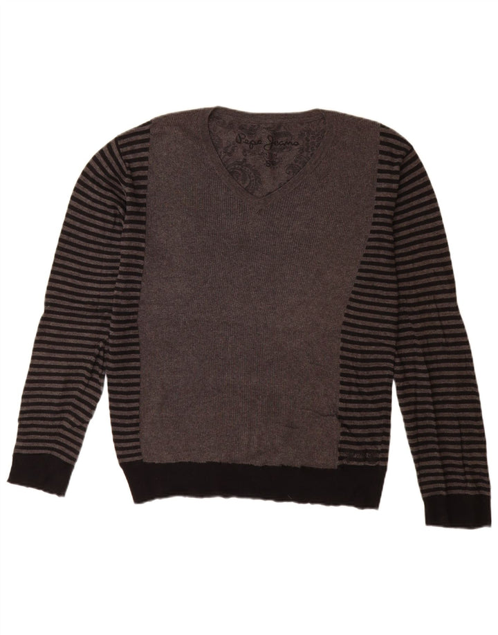 PEPE Jeans Herre V-hals sweater lille grå stribet bomuld