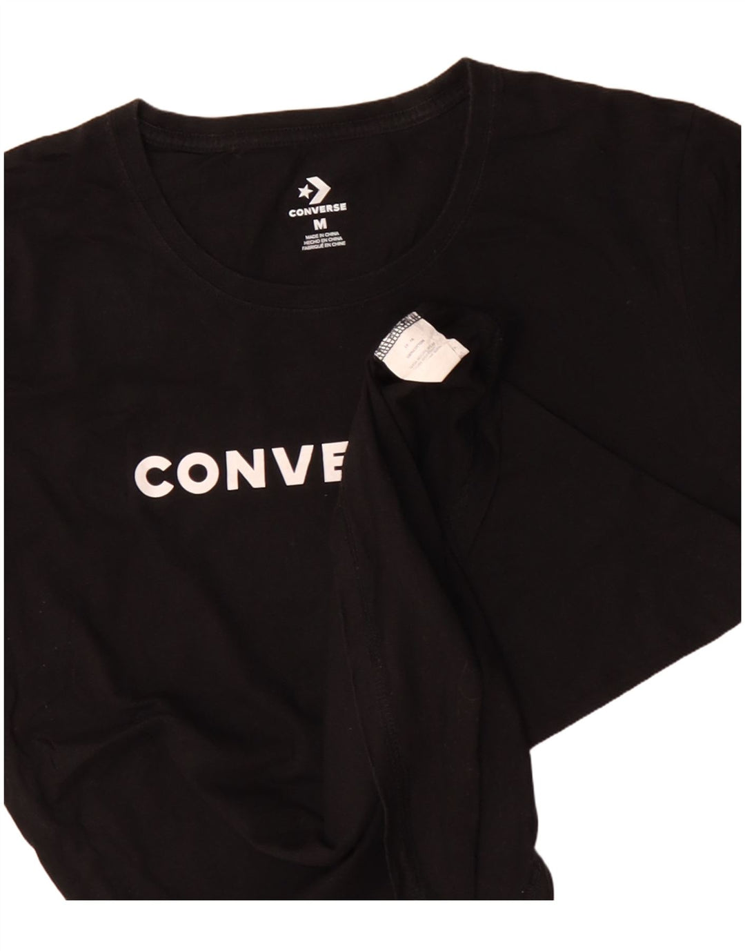 CONVERSE Grafisk T-shirt top til kvinder UK 14 Medium Sort Bomuld