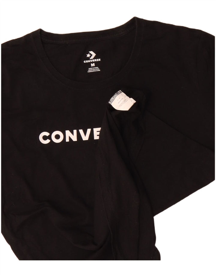 CONVERSE Grafisk T-shirt top til kvinder UK 14 Medium Sort Bomuld