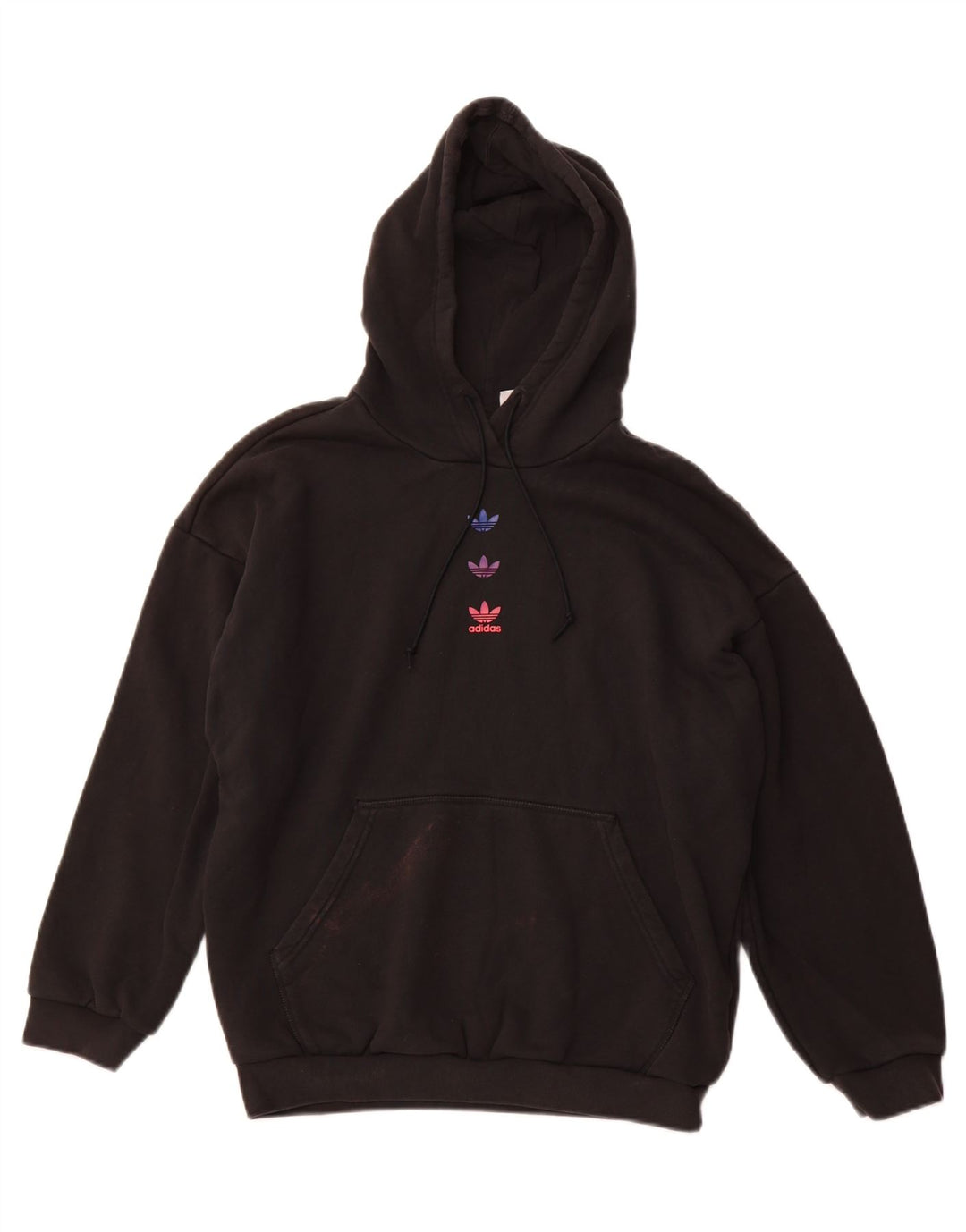 ADIDAS Dame Loose Fit Grafisk Hoodie Jumper UK 14 Stor sort bomuld