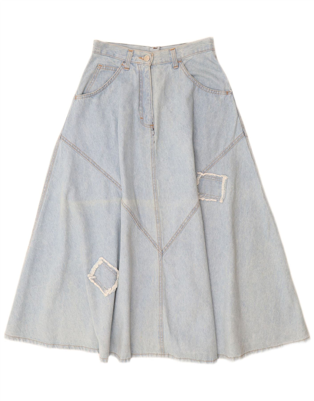 CLARK Dame højtaljet denimnederdel IT 44 Medium W26 Blå Patchwork Bomuld