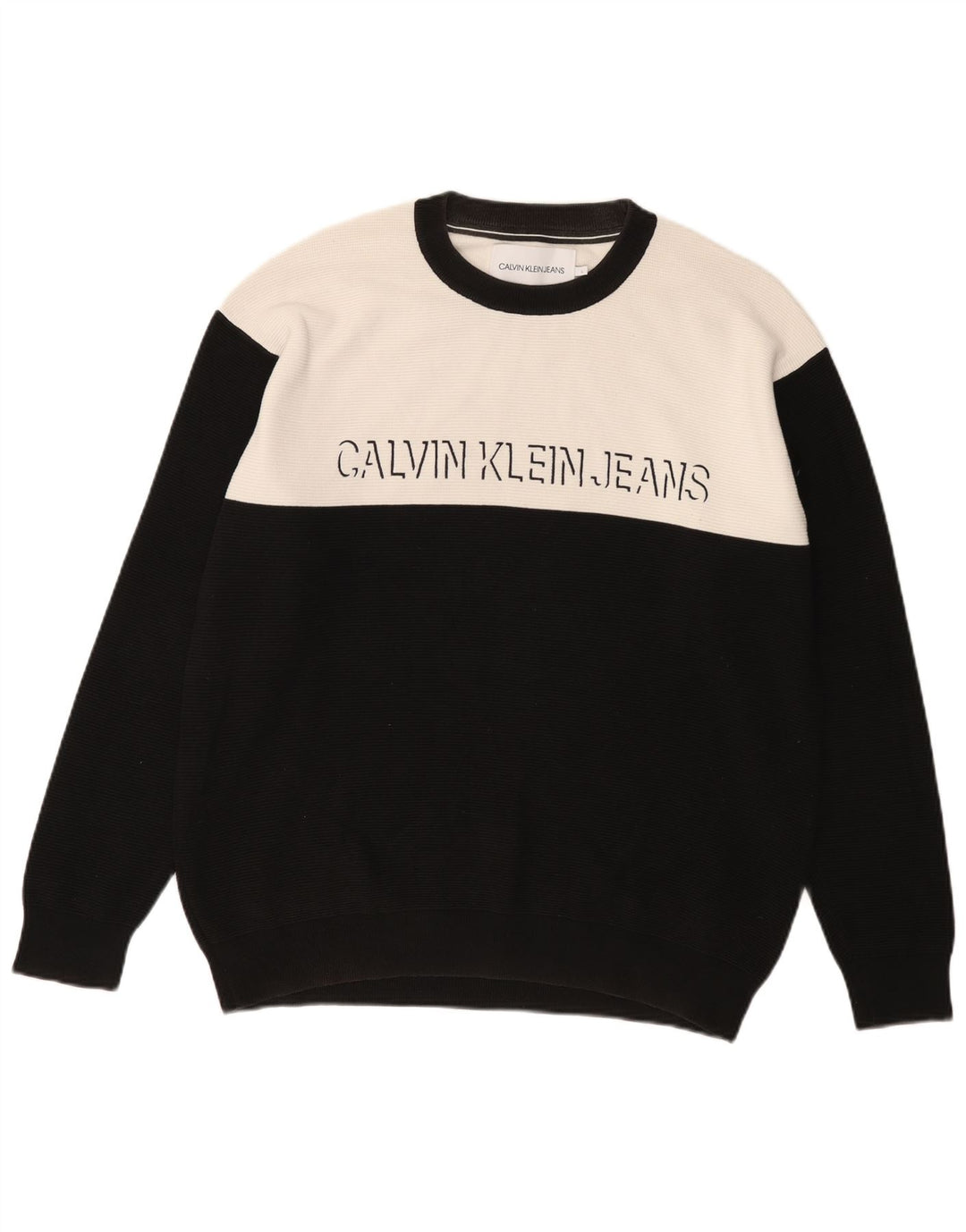 Calvin Klein Jeans Herre Grafisk Sweatshirt Jumper Large Sort Colourblock