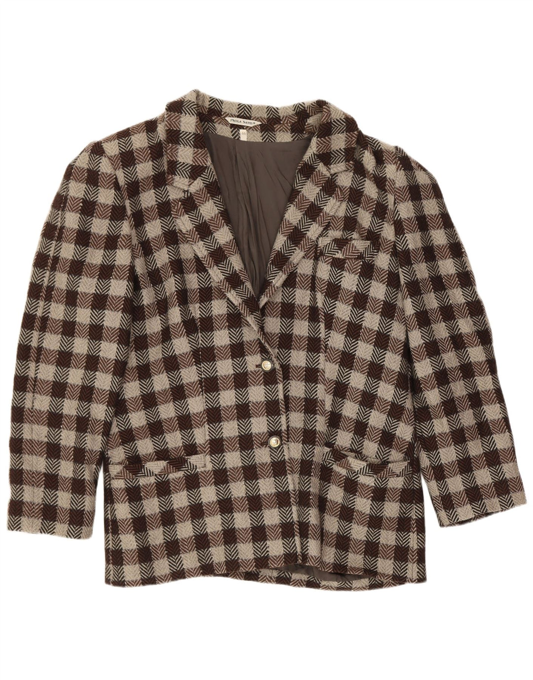 Vintage dame 2-knaps blazerjakke IT 46 Stor brun Gingham Classic
