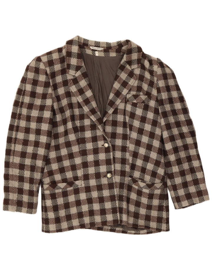 Vintage dame 2-knaps blazerjakke IT 46 Stor brun Gingham Classic