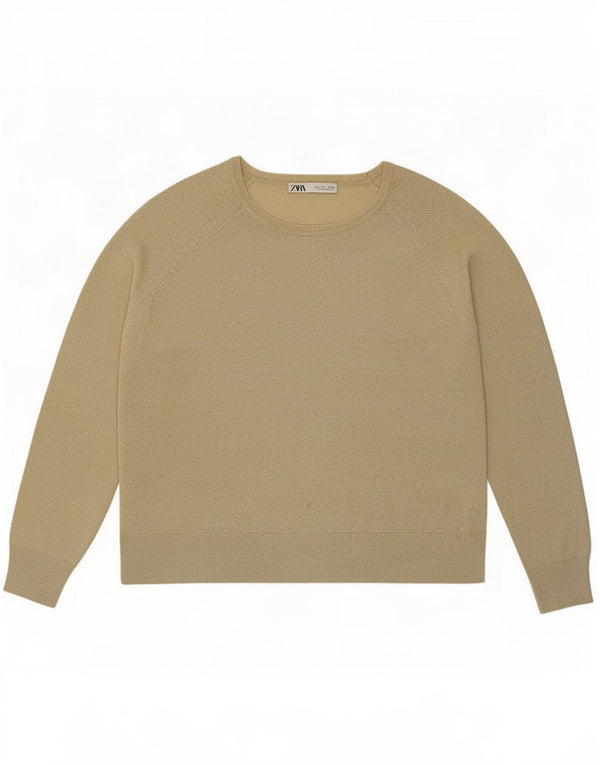 Zara Dame Boat Neck Jumper Sweater UK 16 Large Beige Flecked Viscose