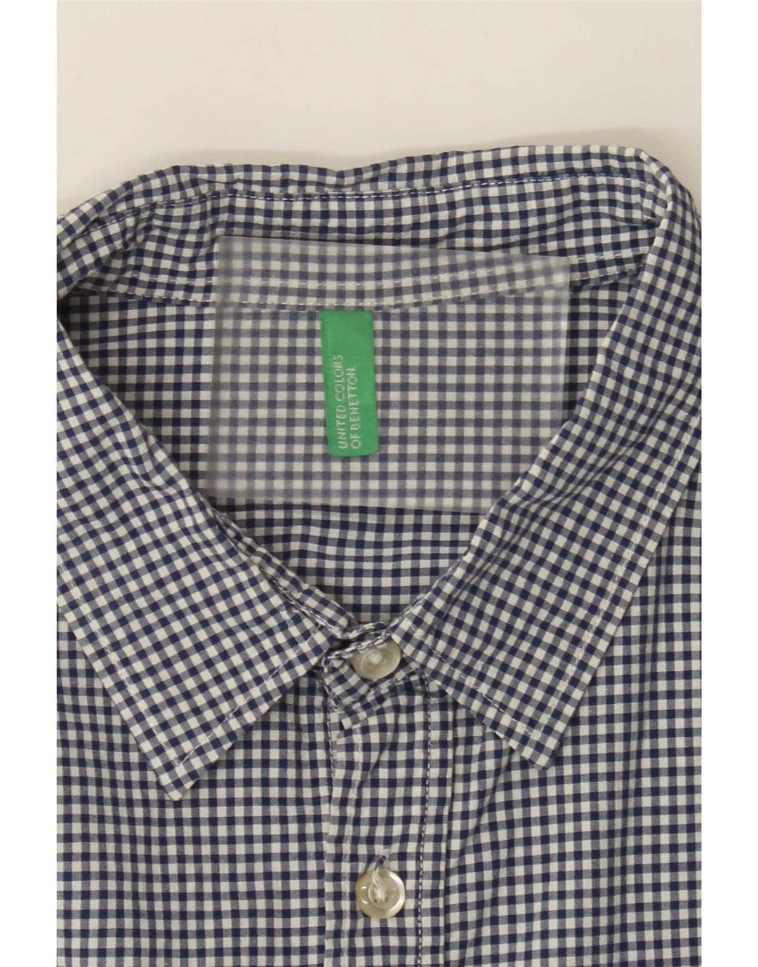 Benetton Kortærmet Herreskjorte Medium Blue Gingham