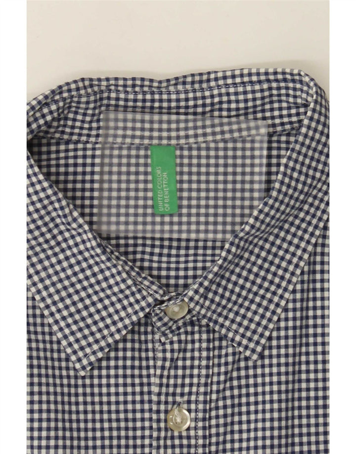 Benetton Kortærmet Herreskjorte Medium Blue Gingham