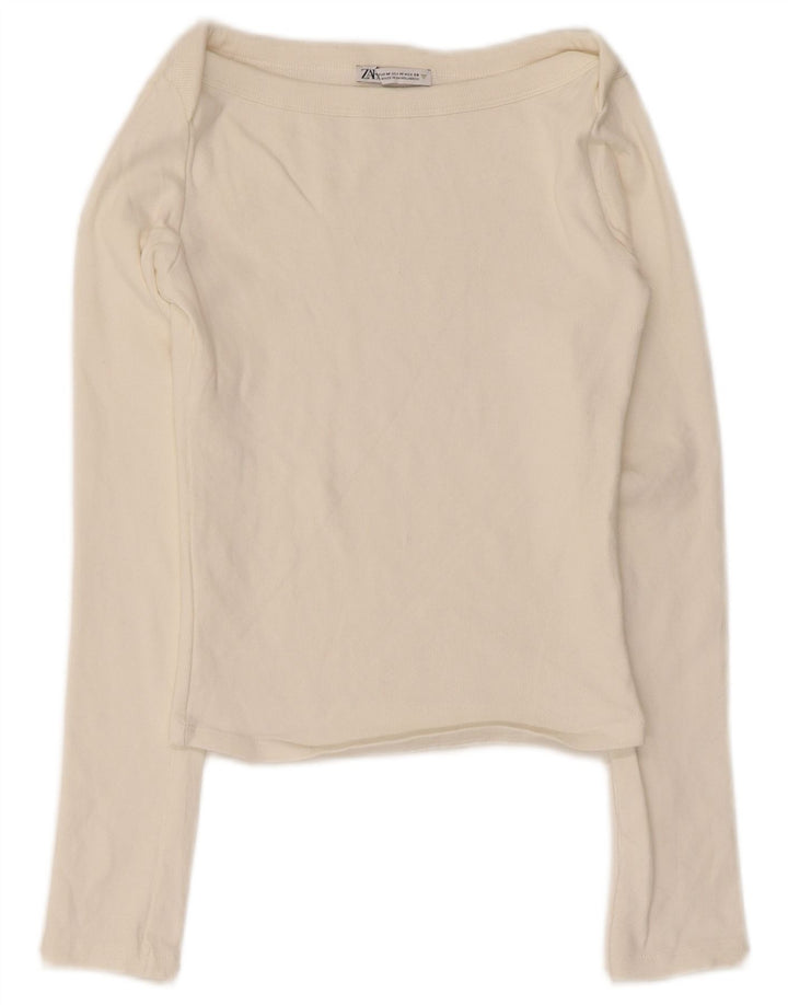 Zara Womens Crop Top Langærmet UK 12 Medium Off White