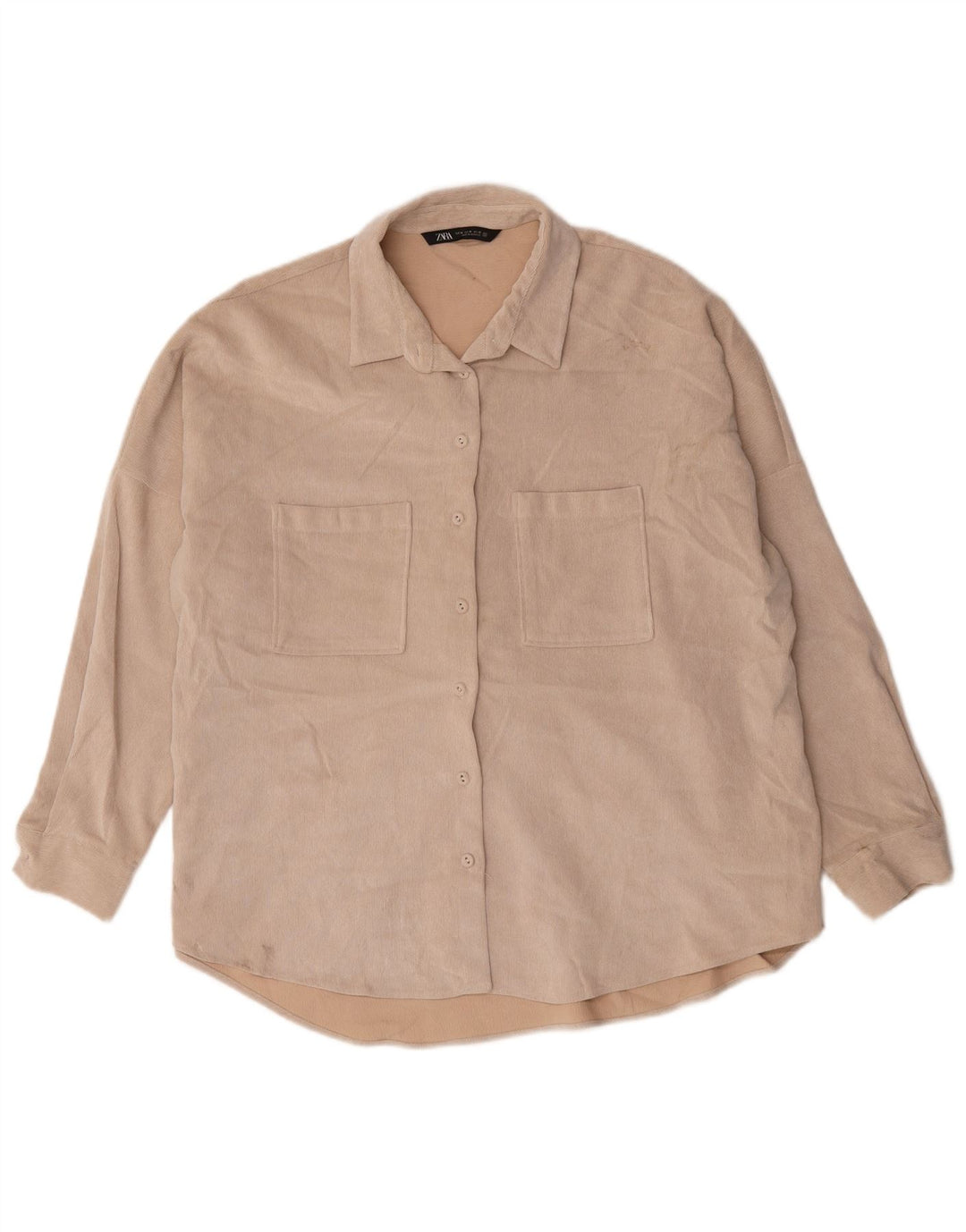 Zara Dame Oversized Shirt UK 18 XL Beige Polyester