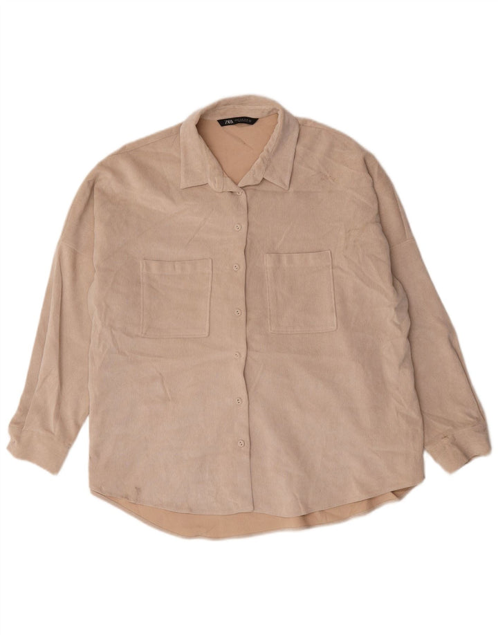 Zara Dame Oversized Shirt UK 18 XL Beige Polyester