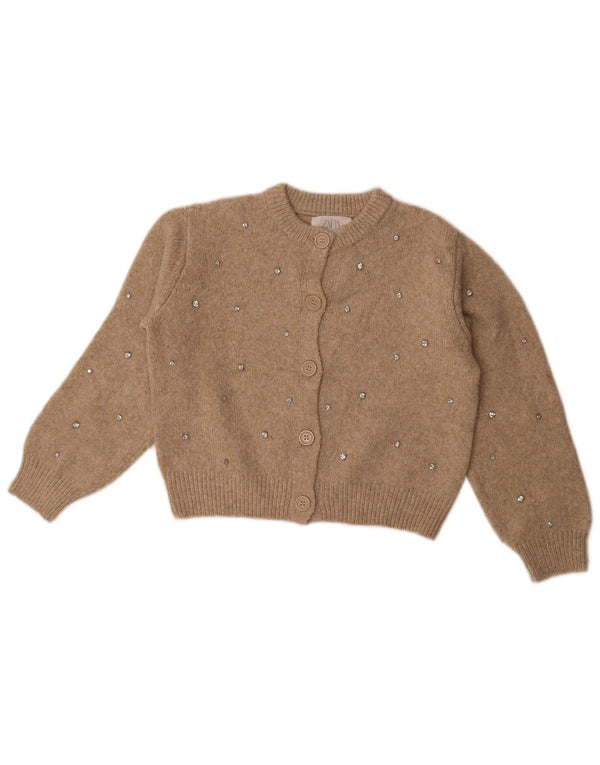 Zara Girls Crop Cardigan Sweater 9-10 År Beige Polyester