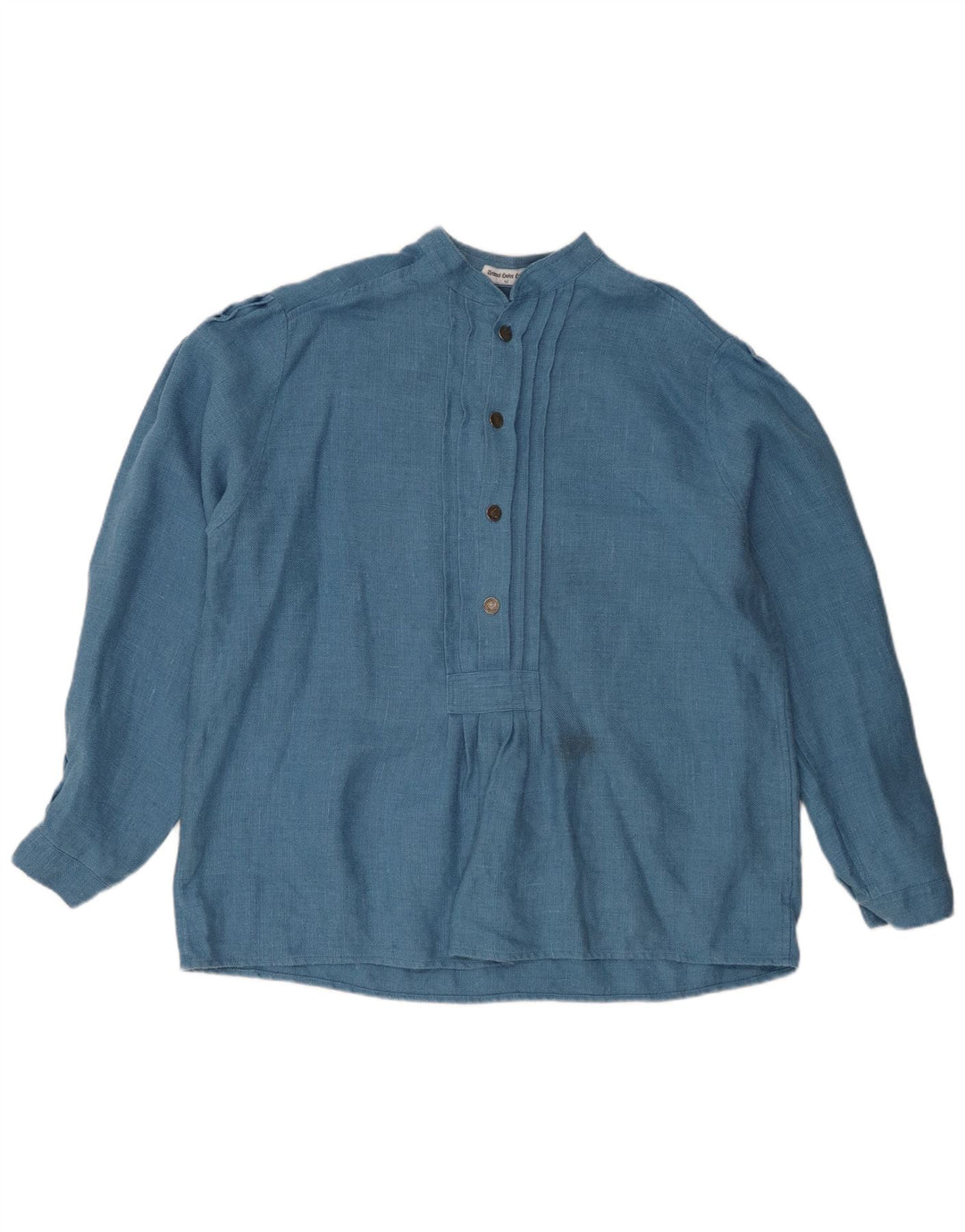 Vintage Dame Langærmet Oversized Bluse Top EU 42 Large Blue Linen