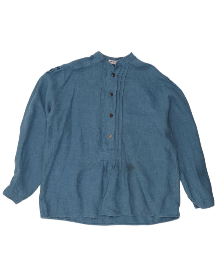 Vintage Dame Langærmet Oversized Bluse Top EU 42 Large Blue Linen