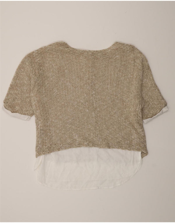 Zara Oversized hæklet bluse Top UK 14 Medium Beige Colourblock