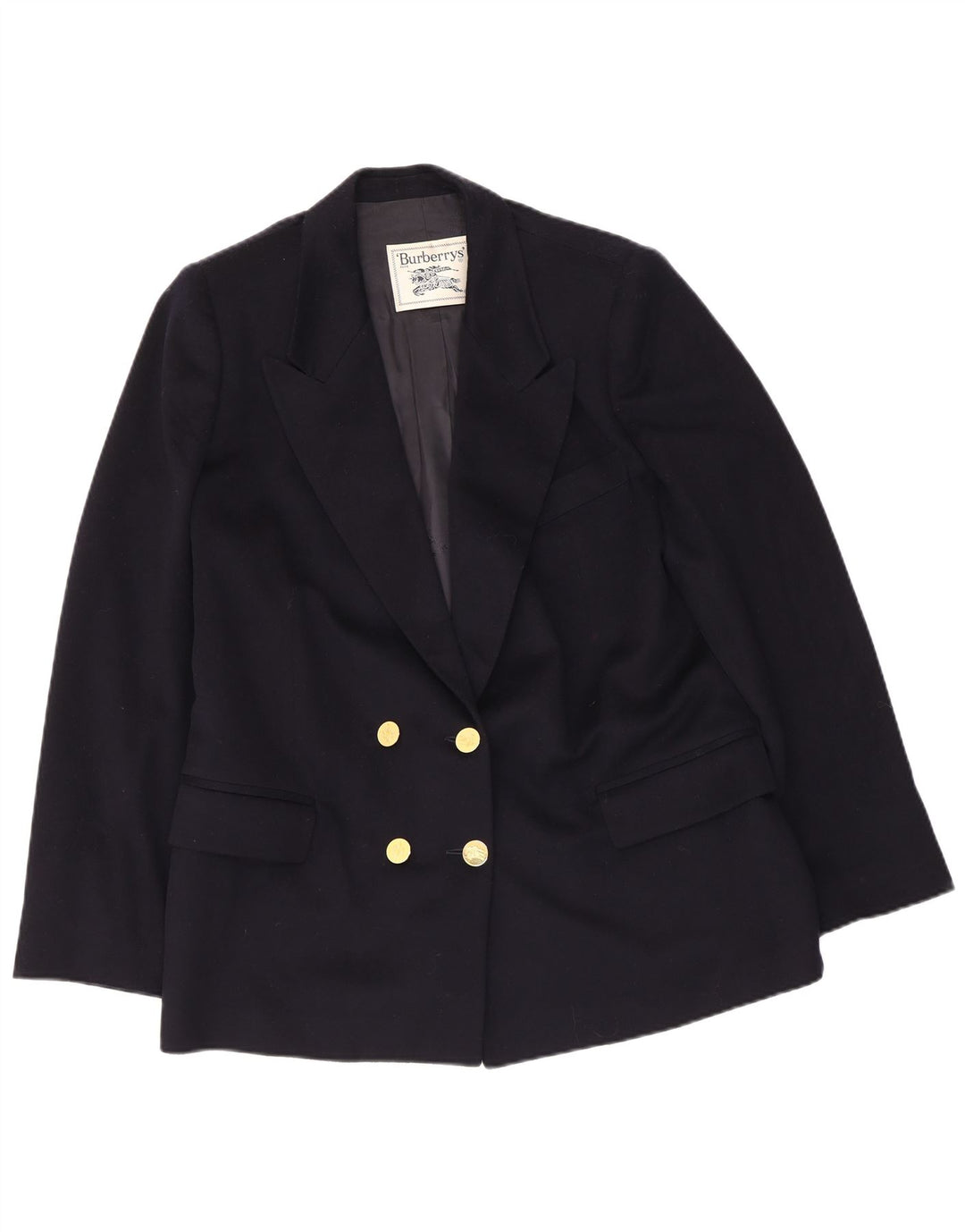 Burberrys Dame Dobbeltradet Blazer Jacket UK 14 Medium Navy Blue Wool