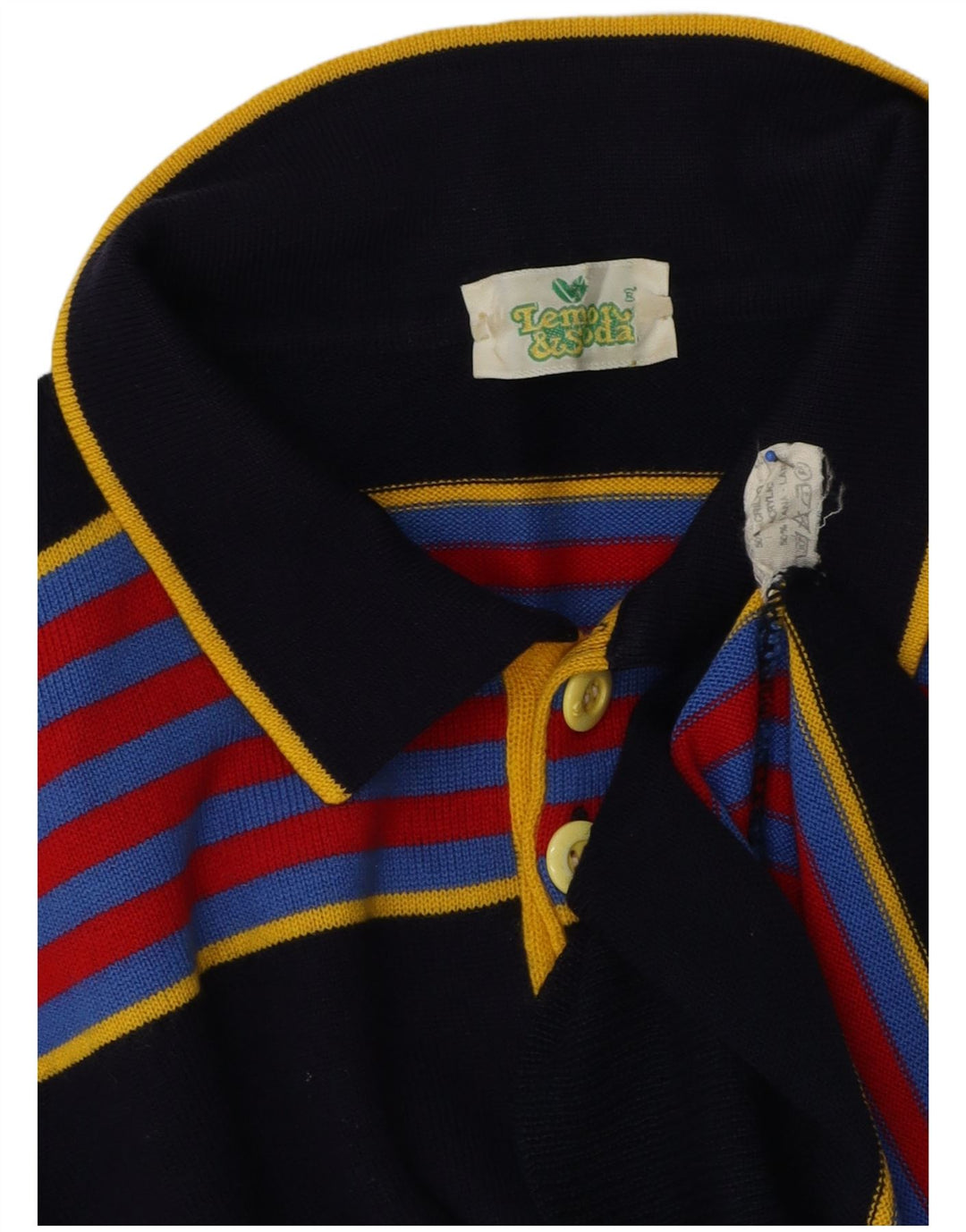 Lemon & Soda Herre Polo Neck Jumper Sweater Medium Marineblå Stribet Uld