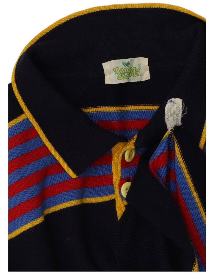 Lemon & Soda Herre Polo Neck Jumper Sweater Medium Marineblå Stribet Uld