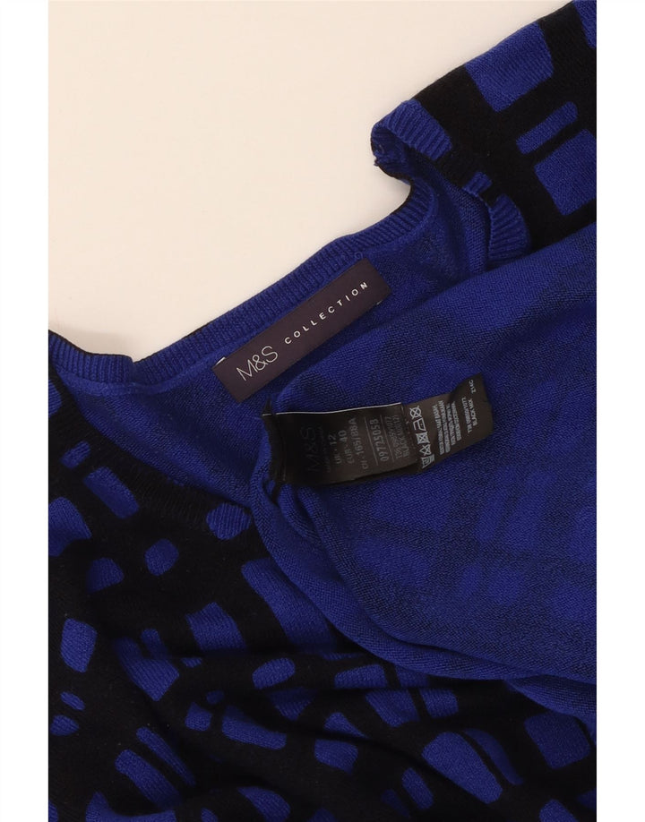 MARKS & SPENCER Dame Boat Neck Jumper Sweater UK 12 Medium Blue Check