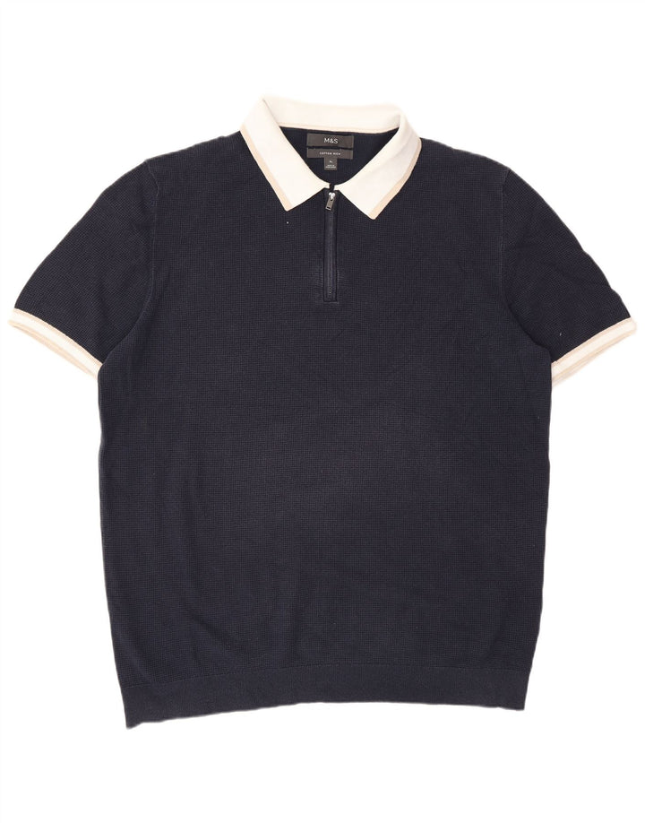 Marks & Spencer Polo Shirt til mænd XL Marineblå Colourblock Bomuld