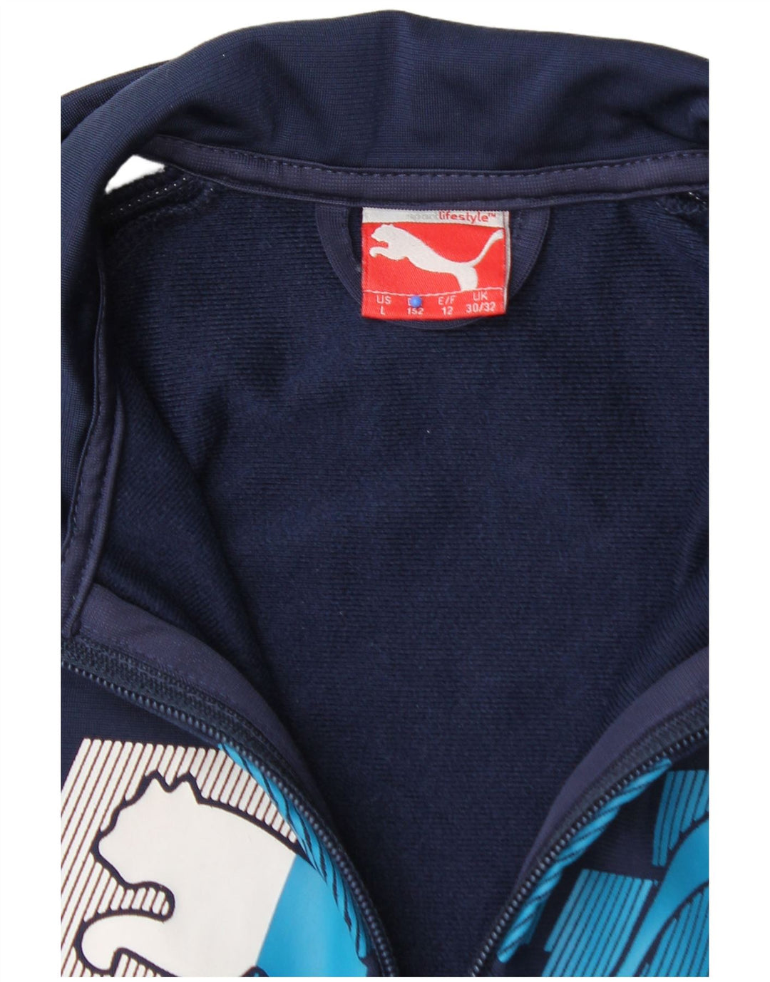 PUMA Boys Graphic Tracksuit Top Jacket 11-12 Years Navy Blue Colourblock