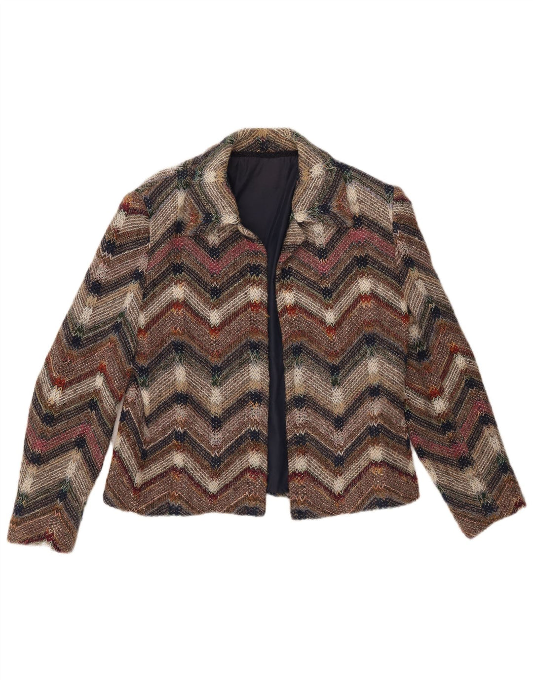 Vintage Dame Strik Open Blazer Jacket UK 12 Medium Multicolored Chevron