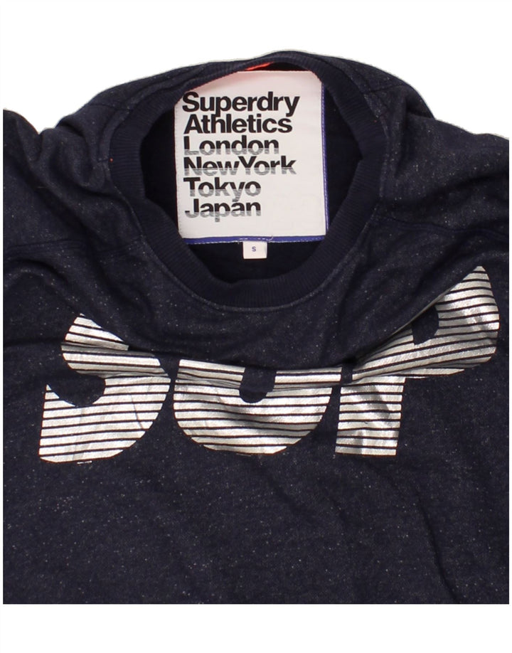 SUPERDRY Womens Graphic Crop Sweatshirt Jumper UK 10 Small Navy Blue Vintage Superdry and Second-Hand Superdry from Messina Hembry 