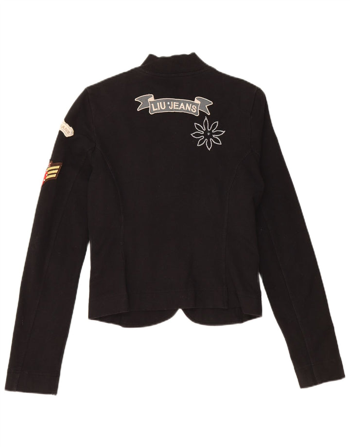 LIU JO Dame Crop Graphic 4-knaps blazerjakke UK 6 XS sort bomuld