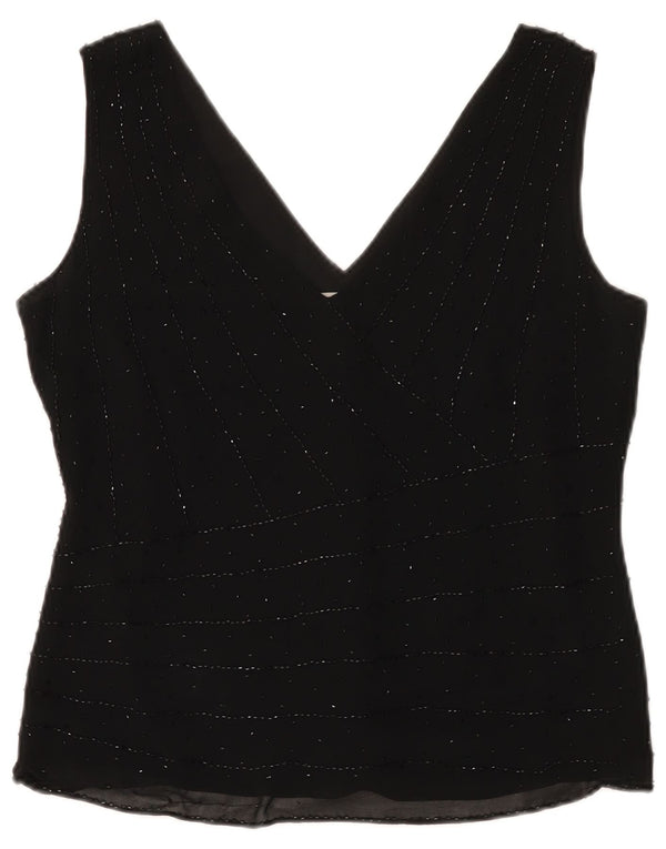 Marks & Spencer Dame ærmeløs bluse Top UK 14 Medium Sort Silke
