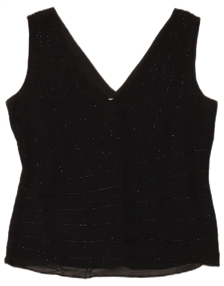 Marks & Spencer Dame ærmeløs bluse Top UK 14 Medium Sort Silke
