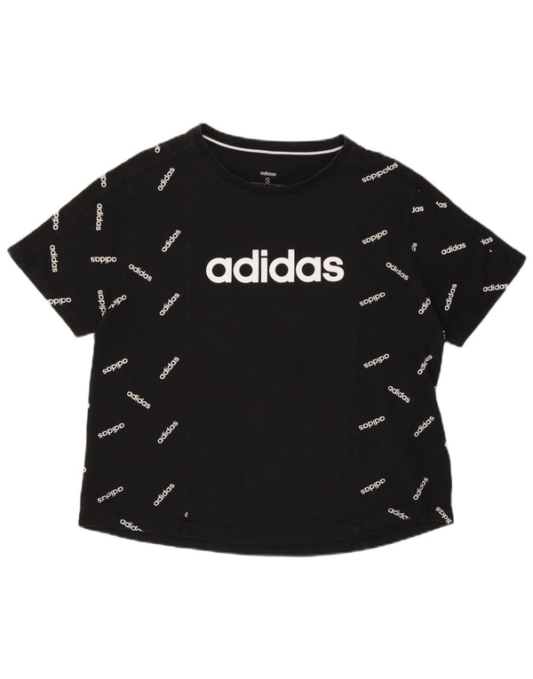 Adidas Dame Loose Fit Grafisk T-Shirt Top UK 8/10 Small Black Bomuld