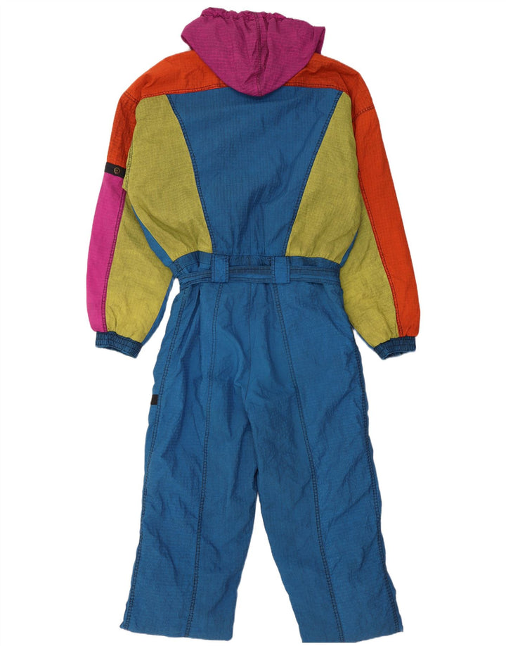 Vintage Ski Jumpsuit til mænd med hætte IT 52 Stor blå farveblok polyamid