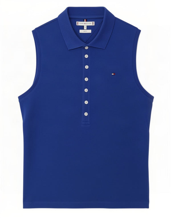 Tommy Hilfiger Dame Ærmeløs Slim Fit Polo Shirt UK 16 Large Blue