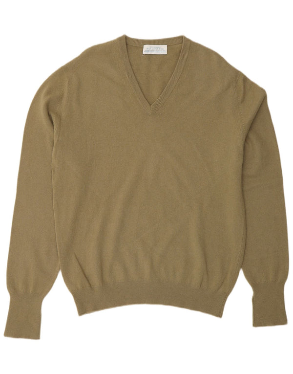 BALLANTYNE Herre V-hals sweater IT 46 Small Khaki Wool