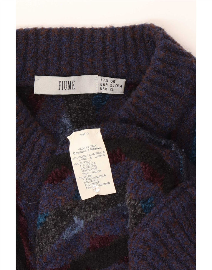Fiume Herre Regular Fit Cardigan Sweater XL Lilla stribet uld