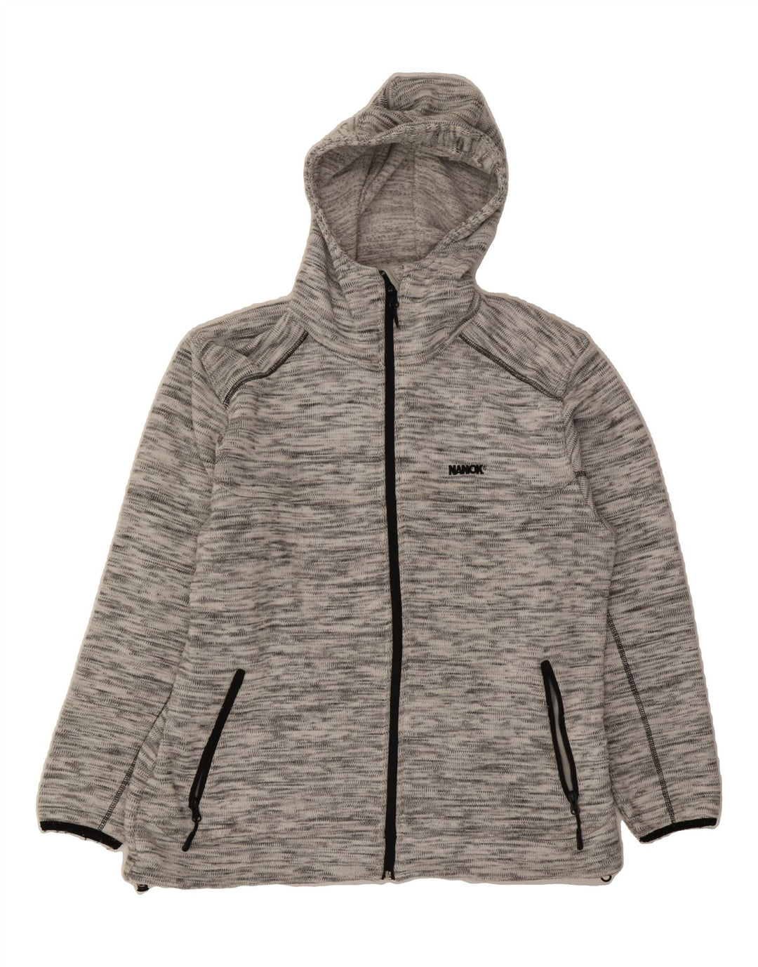 VINTAGE Mens Zip Hoodie Sweater UK 46 Large Grey Flecked Polyester Vintage Vintage and Second-Hand Vintage from Messina Hembry 
