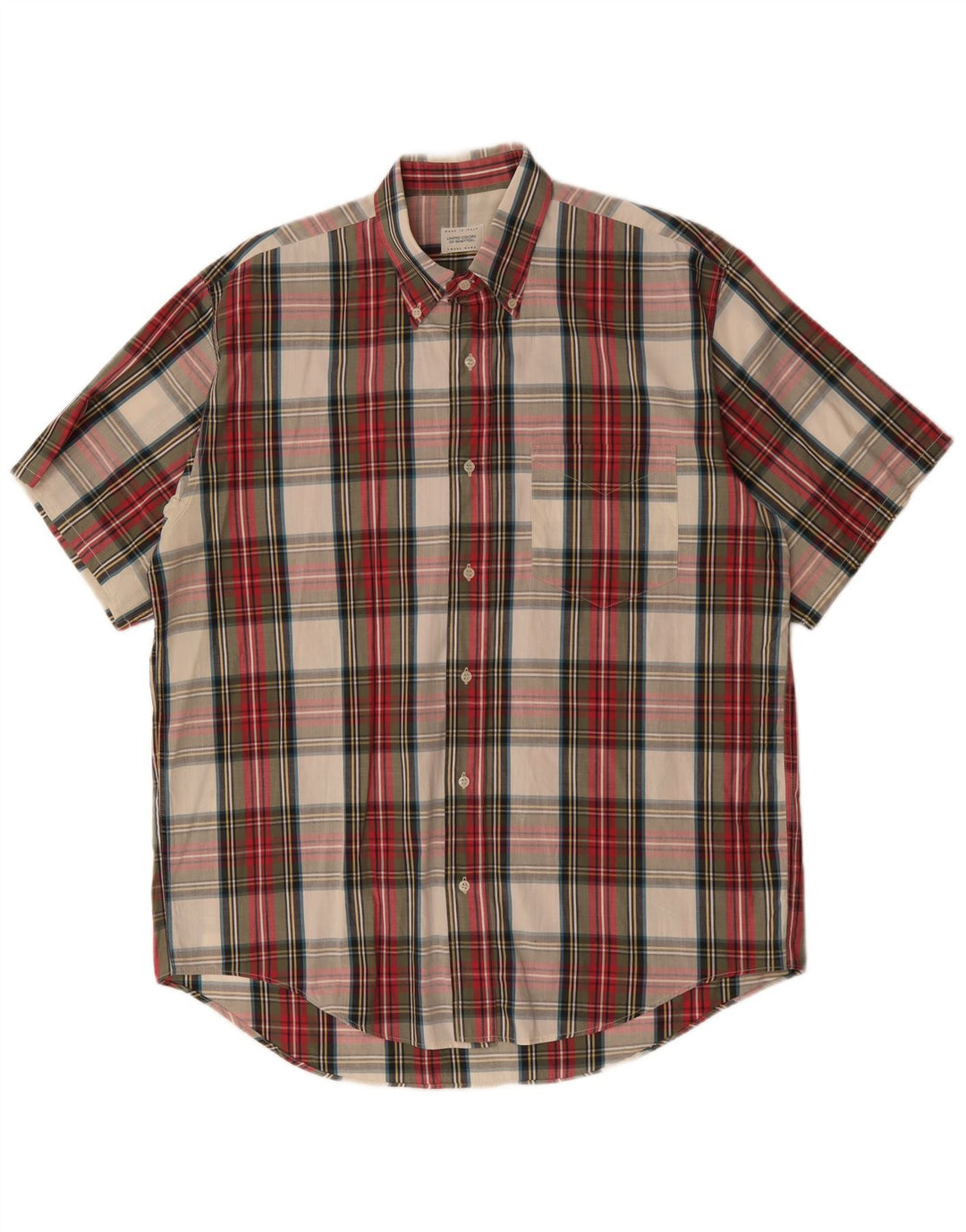 BENETTON kortærmet herreskjorte Stor flerfarvet ternet