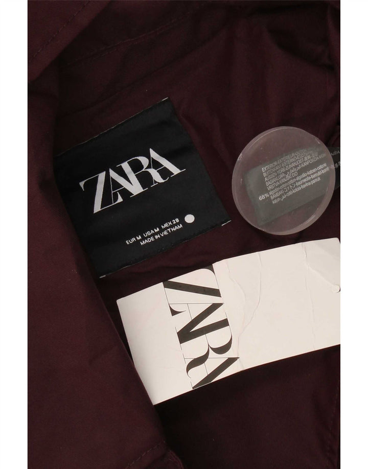 Zara Dame Hætte Oversized Bomber Jacket UK 14 Medium Bourgogne Bomuld