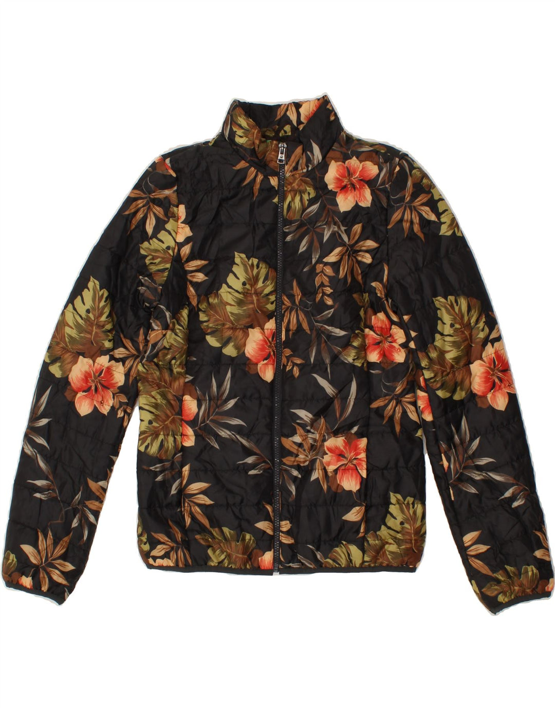 BENETTON Womens Padded Jacket UK 10 Small Brown Floral Polyester Vintage Benetton and Second-Hand Benetton from Messina Hembry 