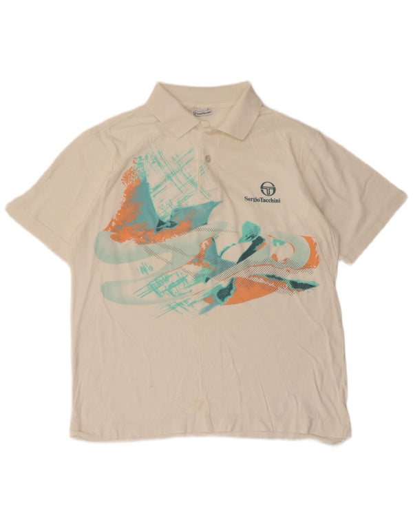 Sergio Tacchini Herre grafisk poloshirt Medium hvid bomuld