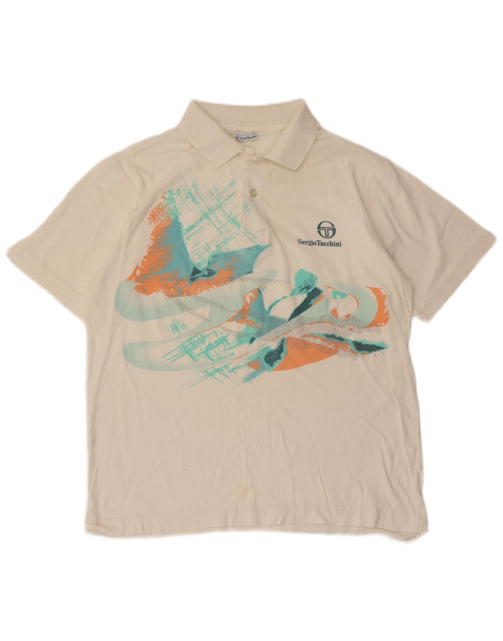 Sergio Tacchini Herre grafisk poloshirt Medium hvid bomuld