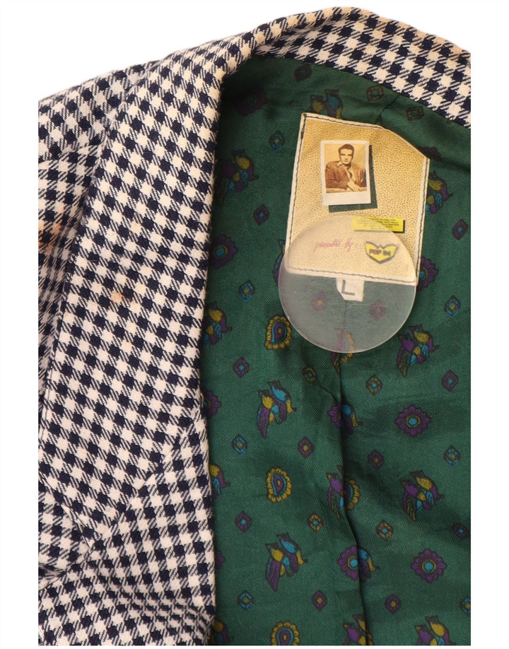 POP 84 Herre 1-knap blazerjakke UK 40 Stor marineblå Gingham Wool