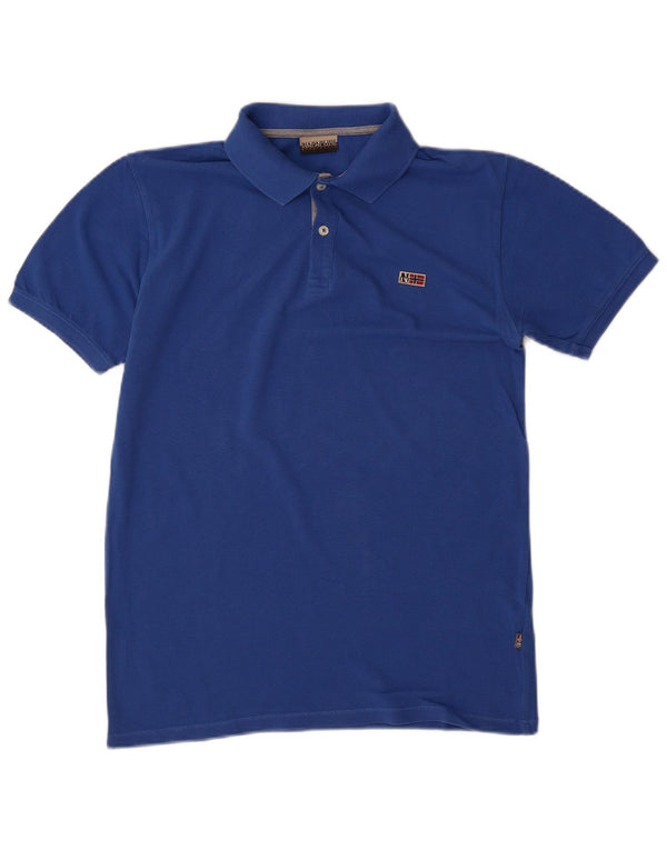Napapijri Boys Geographic Polo Shirt 13-14 Years Blue Cotton