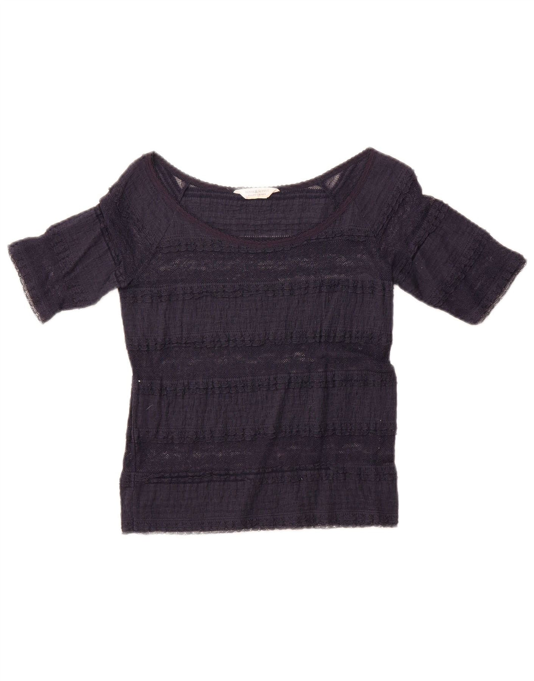 Ralph Lauren Dame Crop Bluse Top UK 12 Medium Navy Blue