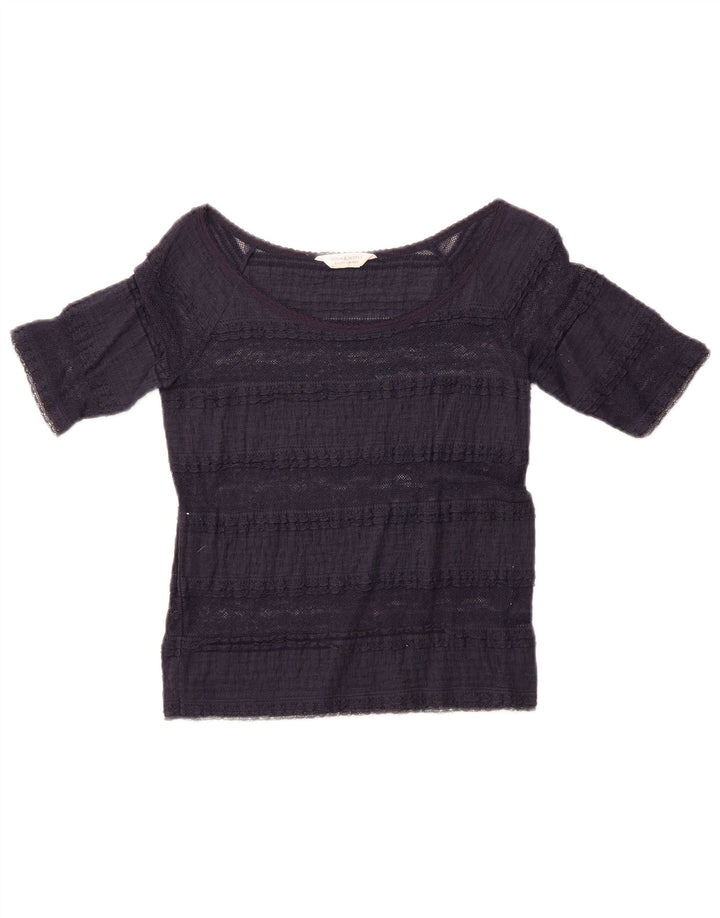 Ralph Lauren Dame Crop Bluse Top UK 12 Medium Navy Blue